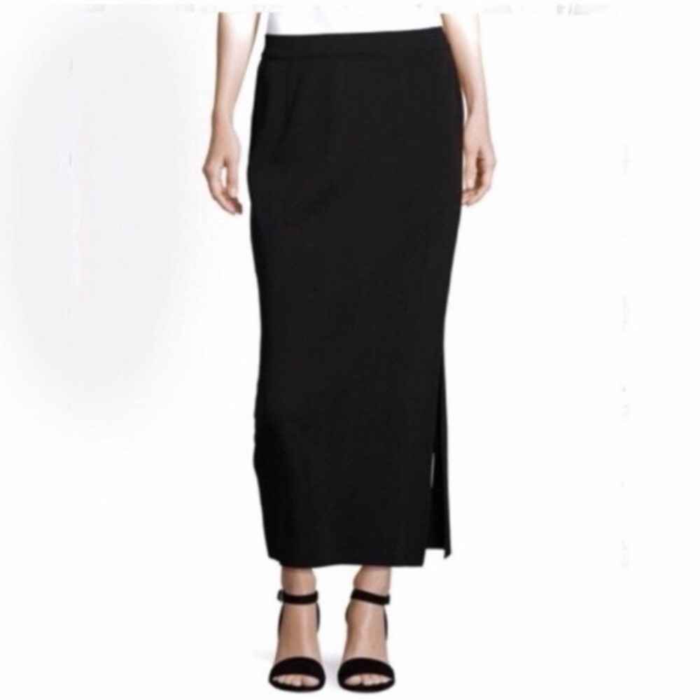 St. John Basics Santana Knit Black Side Slit Maxi Skirt